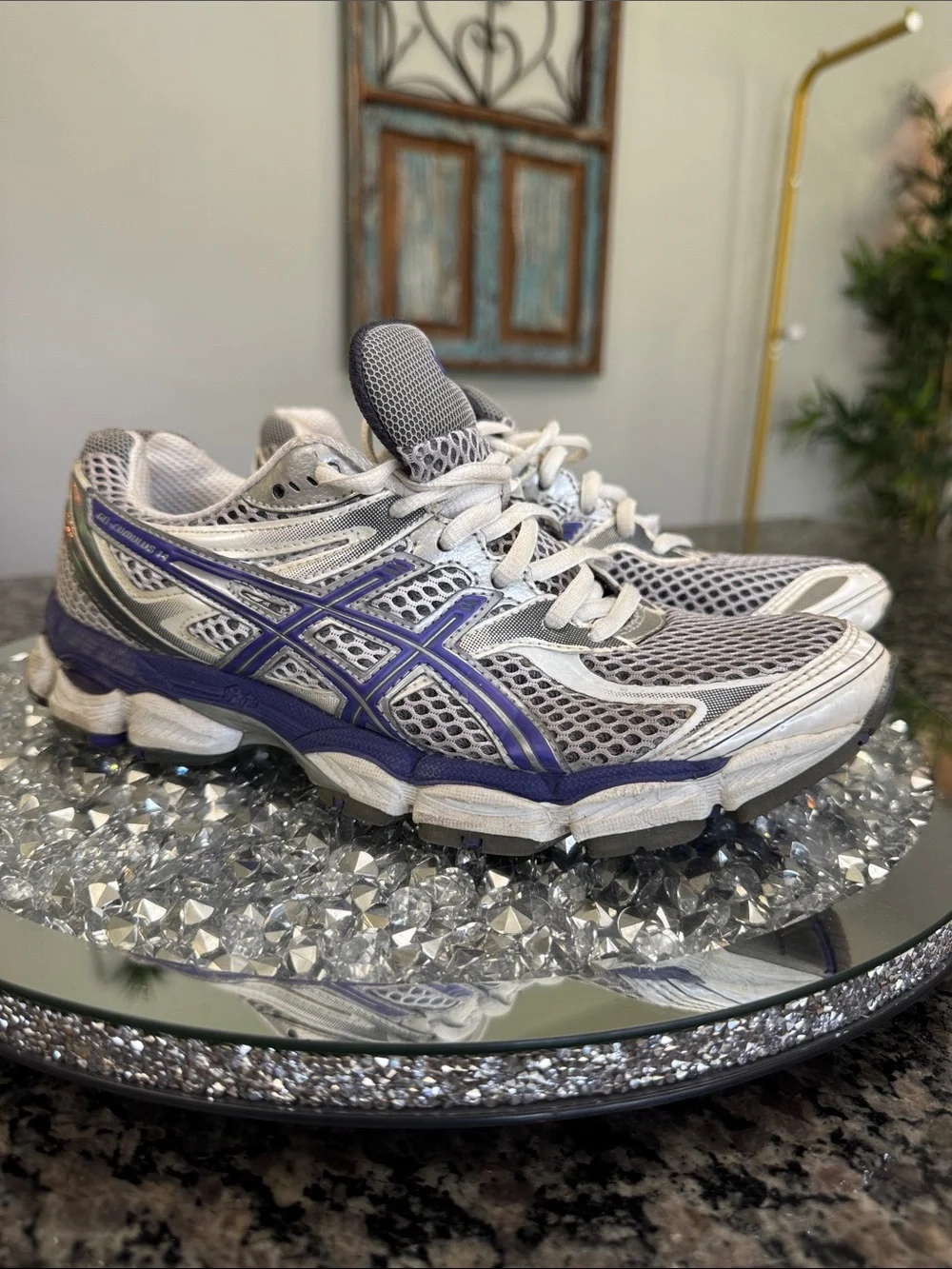 Asics White and Purple Mesh Running Sneakers